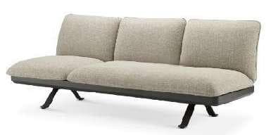 A cylindrical headrest with a light textured fabric and a tan leather-like strap, attached to a dark metal bracket.