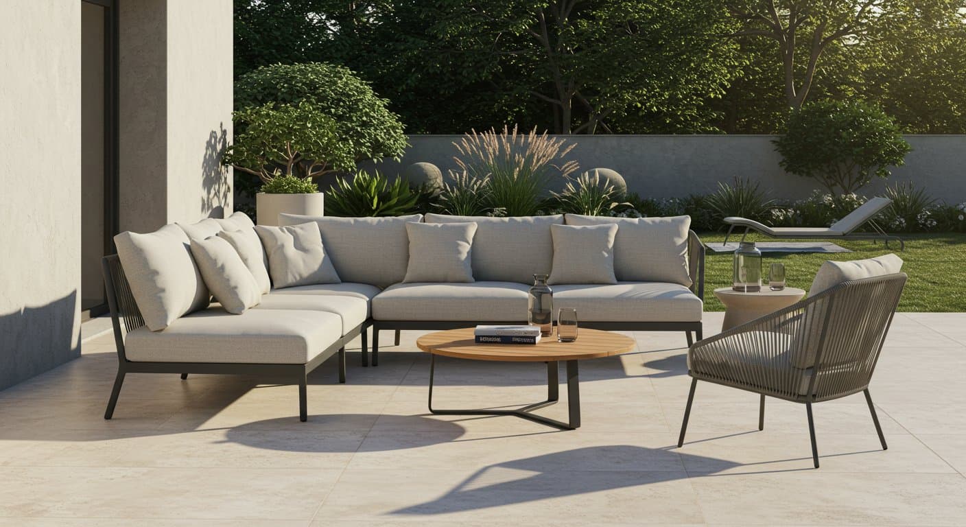 PEBL outdoor lounge collection on a contemporary terrace