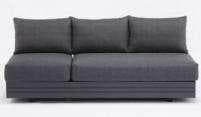 A dark gray corner sectional chair with two back cushions is shown on a white background.