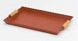 A rectangular serving tray with a sage green finish and light wooden handles is presented on a white background.