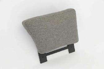 A rectangular grey upholstered cushion with a black metal bracket attached to its underside is shown against a plain white background.